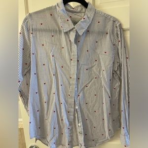 Rails White Blouse Stripes with Red Hearts Size M